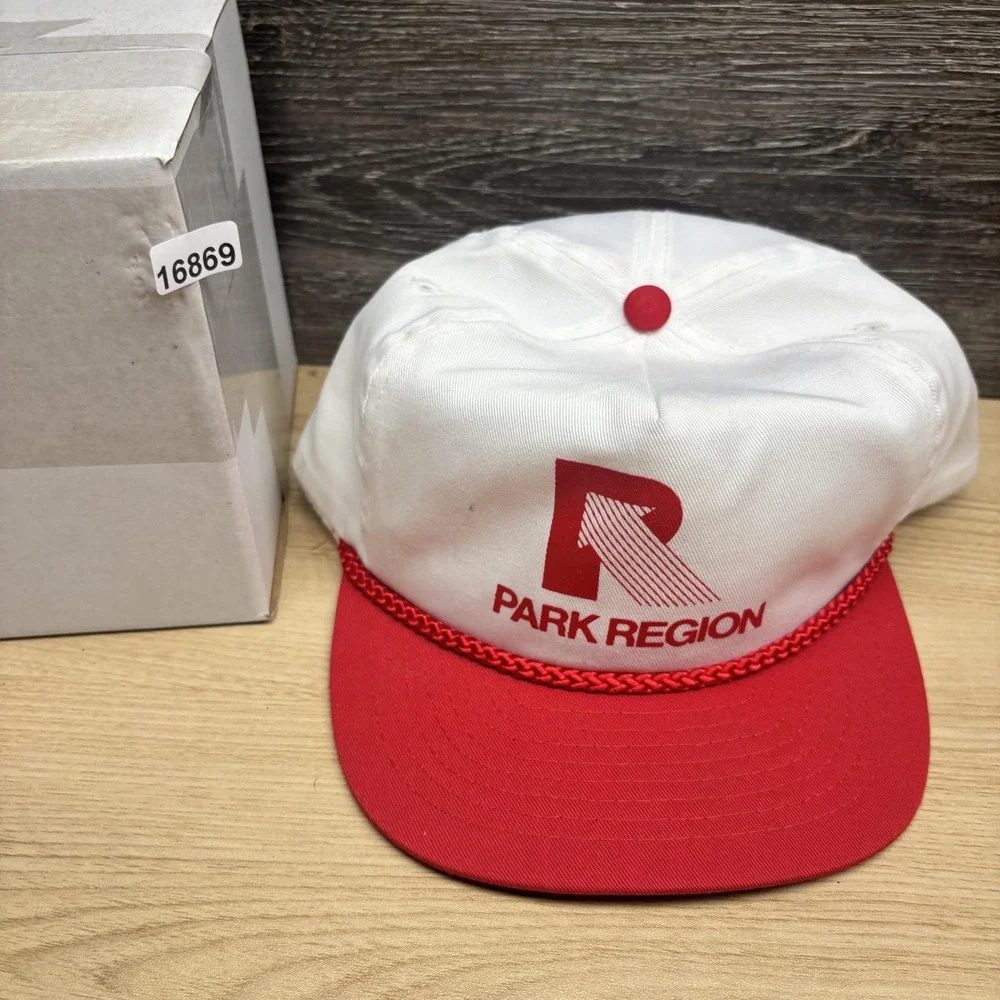 Park Region Hat Cap Snap Back Red White Rope Cord Advertising Mens Otto‎ Cap